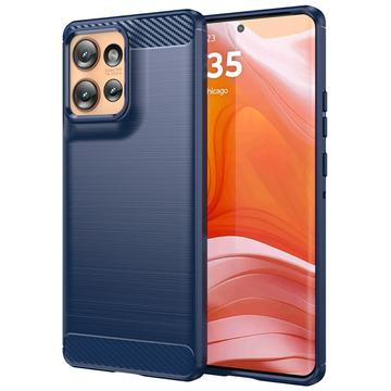 Motorola Edge 50 Pouzdro z Kartáčovaného TPU - Uhlíkové Vlákno - Modrý