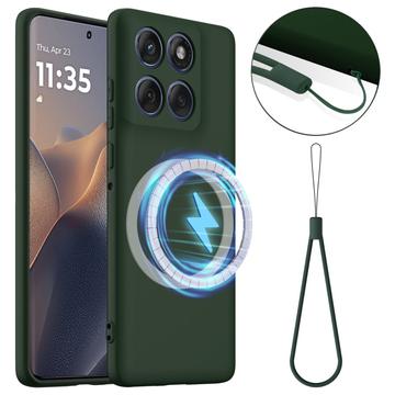 Tekuté silikonové pouzdro pro Motorola Edge 60 Pro – kompatibilní s MagSafe – Tmavozelený