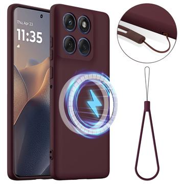 Tekuté silikonové pouzdro pro Motorola Edge 60 Pro – kompatibilní s MagSafe – Víno červené