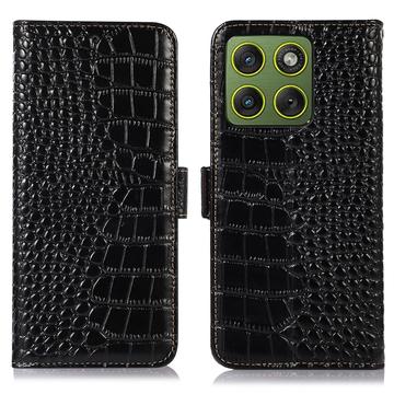Crocodile Série Motorola Edge 70 Kožené Pouzdro na Peněženku s RFID - Černé