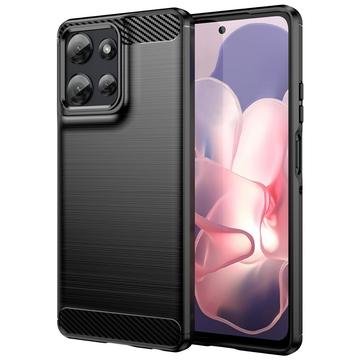 Motorola Moto G Power (2025) Pouzdro z Kartáčovaného TPU - Uhlíkové Vlákno - Černé