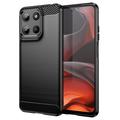 Motorola Moto G15 Pouzdro z Kartáčovaného TPU - Uhlíkové Vlákno - Černé