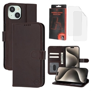 iPhone 15 MyTPhone CardMate Leather Wallet Case - Dark Brown