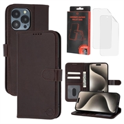 iPhone 15 Pro MyTPhone CardMate Leather Wallet Case - Dark Brown