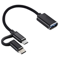 Nylonový Opletený Kabelový Adaptér USB 3.0 na USB-C / MicroUSB OTG - Černý