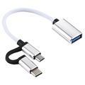 Nylonový Opletený Kabelový Adaptér USB 3.0 na USB-C / MicroUSB OTG - Bílý