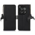 OnePlus 12 Kožené Pouzdro na Peněženku s RFID - Černé