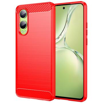 OnePlus Nord CE4 Lite/Oppo K12x Pouzdro z Kartáčovaného TPU - Uhlíkové Vlákno - Červené
