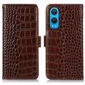 Crocodile Série OnePlus Nord CE4 Lite/Oppo K12x Kožené Pouzdro na Peněženku s RFID - Hnědý