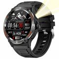 Outdoor-Style Waterproof Smartwatch KT76 w. Compass, Flashlight - 1.53" - Black