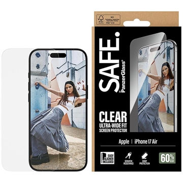 iPhone Air PanzerGlass Safe Ultra-Wide Fit Tempered Glass Screen Protector - 9H - Clear