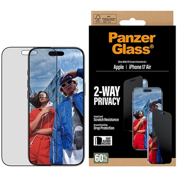 iPhone Air PanzerGlass Ultra-Wide Fit EasyAligner 2-Way Privacy Screen Protector - 9H - Black Edge
