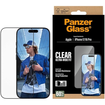 Ochranné tvrzené sklo iPhone 17/16 Pro PanzerGlass Ultra-Wide Fit EasyAligner - Průhledný