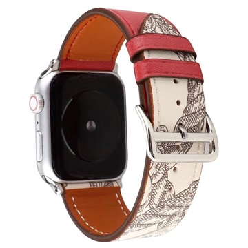 Apple Watch Series 9/8/SE (2022)/7/SE/6/5/4/3/2/1 Vzor kožený popruh - 41 mm/40 mm/38 mm - červená