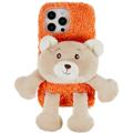 3D Plush Doll iPhone 14 Pro TPU Pouzdro - Oranžový / Medvěd