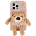 3D Plush Doll iPhone 14 Pro TPU Pouzdro - Béžový / Medvěd