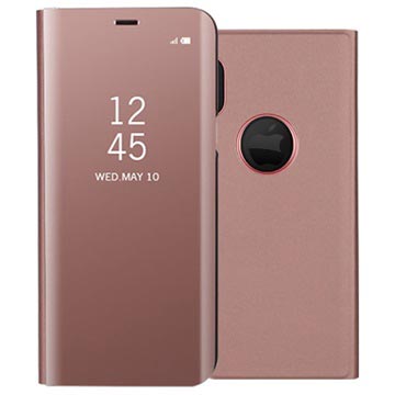 IPhone X / iPhone XS Luxury Series Mirror View Flip Case - růžové zlato