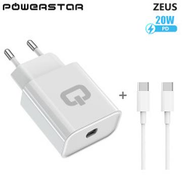 Nástěnná nabíječka Powerstar Zeus s kabelem USB-C - 20 W - bílá