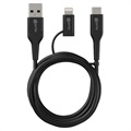 Prio 2-in-1 vysokorychlostní USB-C / Lightning na kabel USB-A-1,2 m-černá