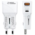 Prio Fast Charge World Travel Adapter s USB -A, USB -C - 20W - WHITE