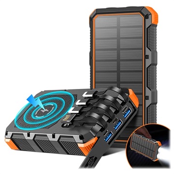 Psooo M2 Wireless Solar Power Bank - 20000 mAh - oranžová