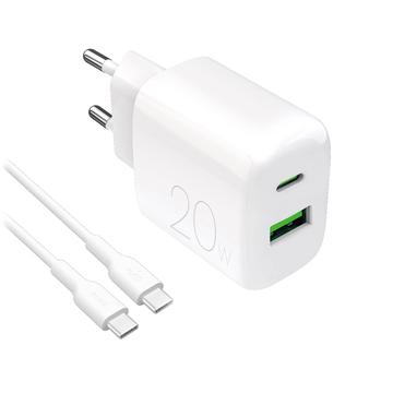 Puro Prolite 20W Dual-Port Charger with USB-C Cable - White