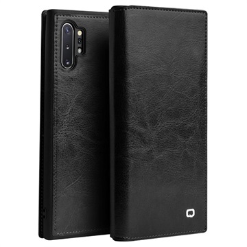 Klasika Qialino klasika Samsung Galaxy Note10+ Kožená skříň peněženky - černá