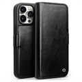 Klasika Qialino iPhone 15 Pro Peněženka Kožená pouzdro - černá
