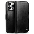 Klasika Qialino iPhone 15 Pro Max Peněženka Kožená pouzdro - černá