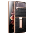 Qialino Croco Samsung Galaxy Z Flip4 Potažené Kožené Pouzdro - Černé