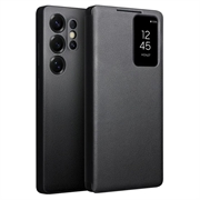 Samsung Galaxy S25 Ultra Qialino Smart View Flip Leather Case - Black