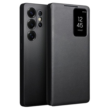 Samsung Galaxy S25 Ultra Qialino Smart View Flip Leather Case - Black