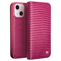 Peněženka Kožená Pouzdro Qialino iPhone 14 - Krokodýl - Horká Růžová