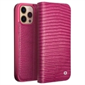 Peněženka Kožená Pouzdro Qialino iPhone 14 Pro Max - Krokodýl - Horká Růžová