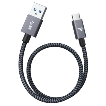 Rampow T04 Nylonový Pletený USB-C Kabel - 2m - Černý