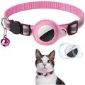 Reflective Pet Collar with AirTag 1/2 Holder and Bell - Cats and Small Dogs - Pink