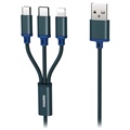 Gitice Remax 3-in-1 USB kabel-Lightning, Type-C, MicrousB-Blue