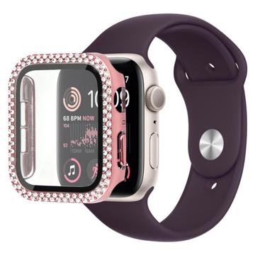 Pouzdro s Ochráncem Obrazovky Rhinestone Decorative Apple Watch SE (2022)/SE/6/5/4 - 40mm - Růžový