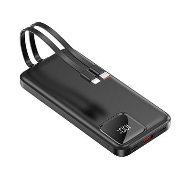 S38N Slim 10000mAh Power Bank with USB-C & Lightning Cables - 22.5W - Black