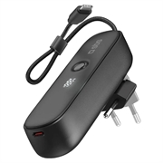 SBS 2-in-1 Hybrid Power Bank & Wall Charger with Built-in USB-C Cable - 5000mAh - Black