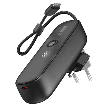 SBS 2-in-1 Hybrid Power Bank & Wall Charger with Built-in USB-C Cable - 5000mAh - Black