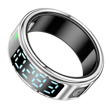 SR08 Smart Ring with Digital Display - Size: 19.9mm - Silver