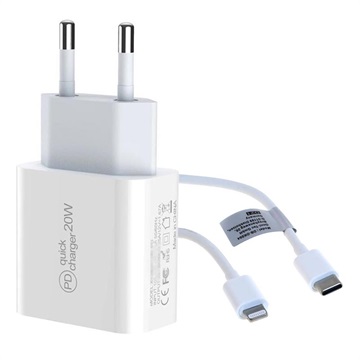 SAII 20W PD NABÍJEČKA A LIGHTNING CABLE - EU PLUG - WHITE