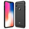 Saii kartáčoval iPhone Xs Max TPU pouzdro - uhlíkové vlákno - černá