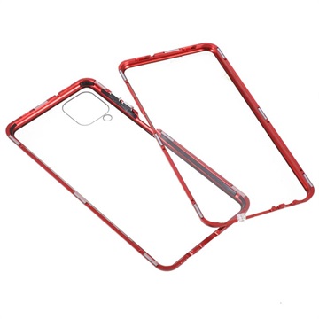 Magnetické pouzdro Samsung Galaxy A12 s temperovaným sklem - červená