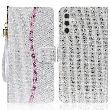 Samsung Galaxy A15 Stylish Glitter Wallet Case - Silver
