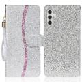 Samsung Galaxy A16 Stylish Glitter Wallet Case - Silver