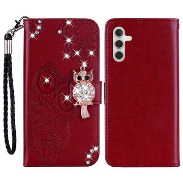 Samsung Galaxy A25 Owl Rhinestone Wallet Case - Red
