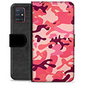 Prémiové peněženkové pouzdro Samsung Galaxie A51 - Růžová kamufláž
