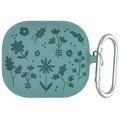 Samsung Galaxy Buds3/Buds3 Pro Flower Pattern Liquid Silicone Case w. Carabiner - Dark Green